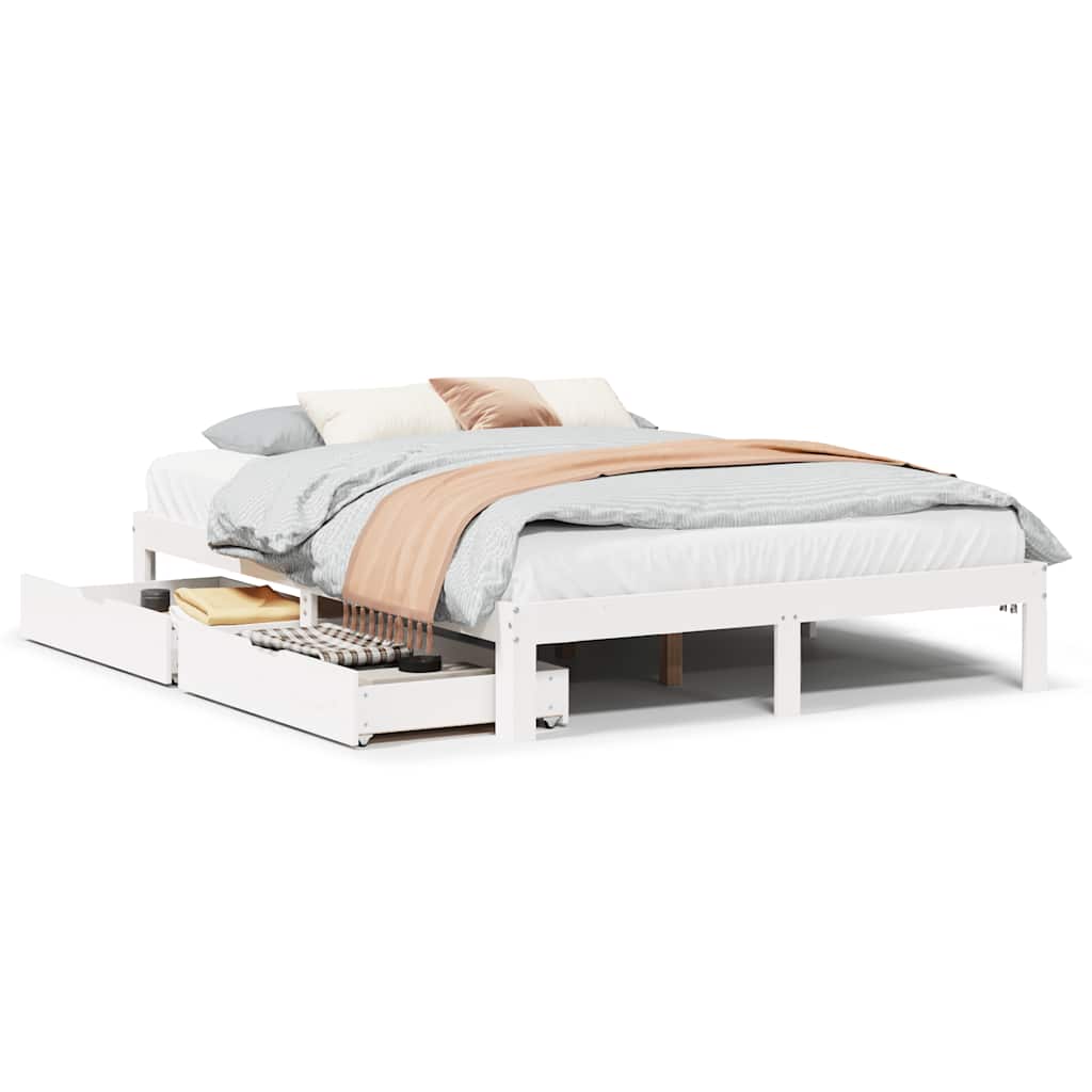 Sengeramme Med Skuffer Hvit 140X190 Cm Heltre Furu