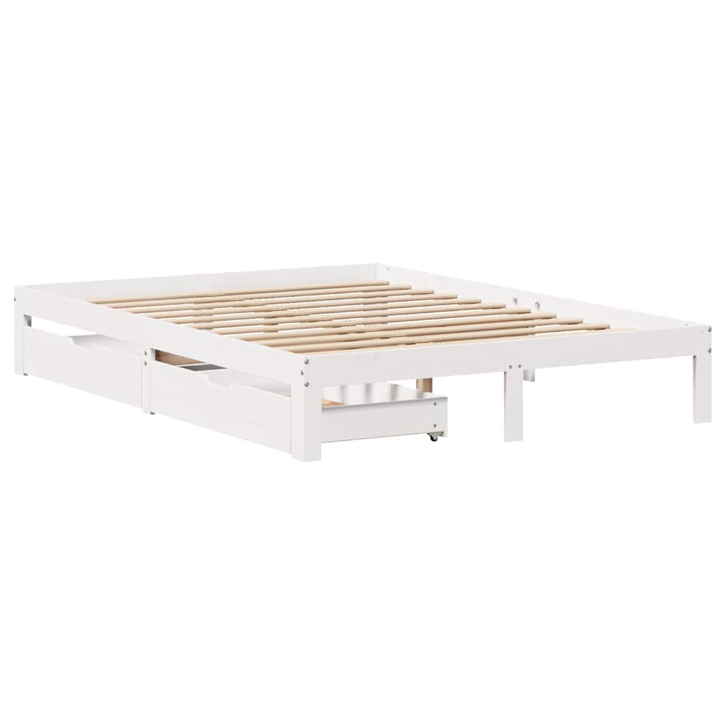 Sengeramme Med Skuffer Hvit 140X190 Cm Heltre Furu
