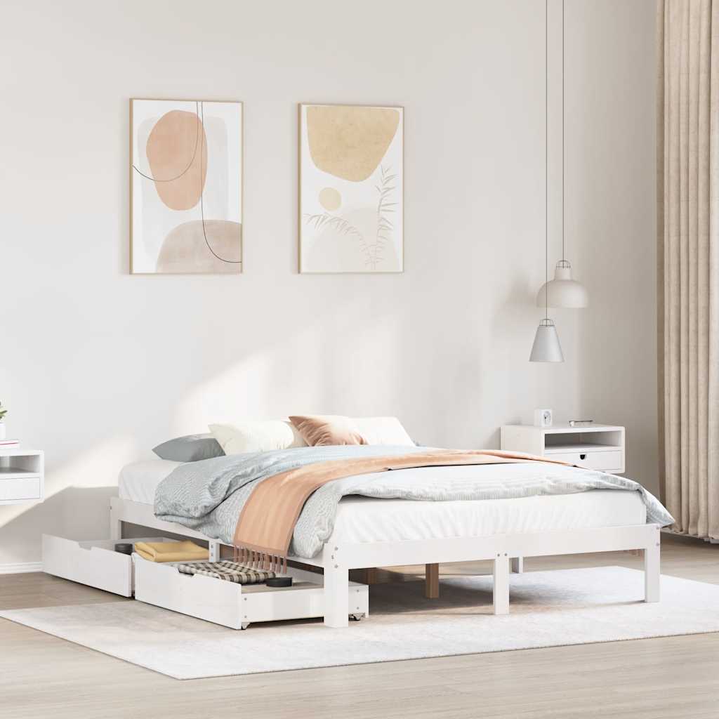 Sengeramme Med Skuffer Hvit 140X190 Cm Heltre Furu