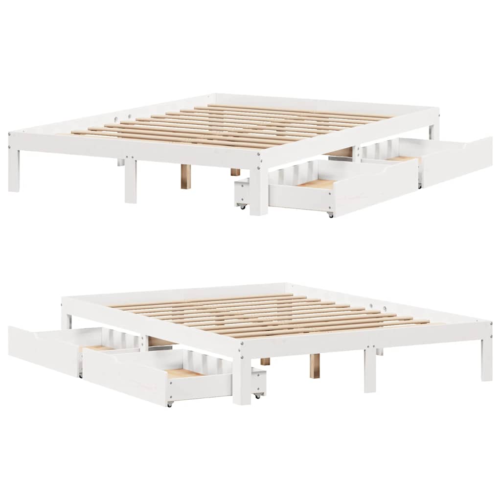 Sengeramme Med Skuffer Hvit 120X200 Cm Heltre Furu