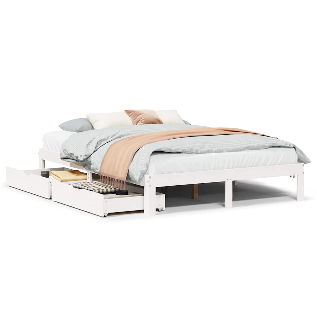 Sengeramme Med Skuffer Hvit 160X200 Cm Heltre Furu
