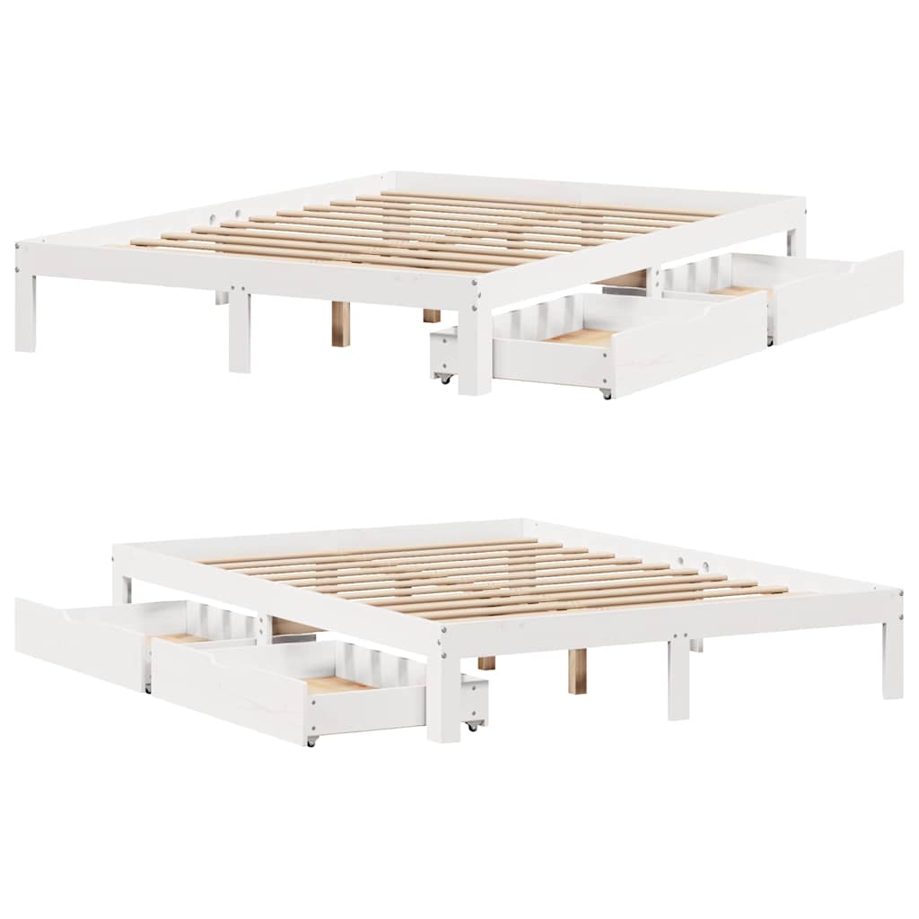Sengeramme Med Skuffer Hvit 160X200 Cm Heltre Furu