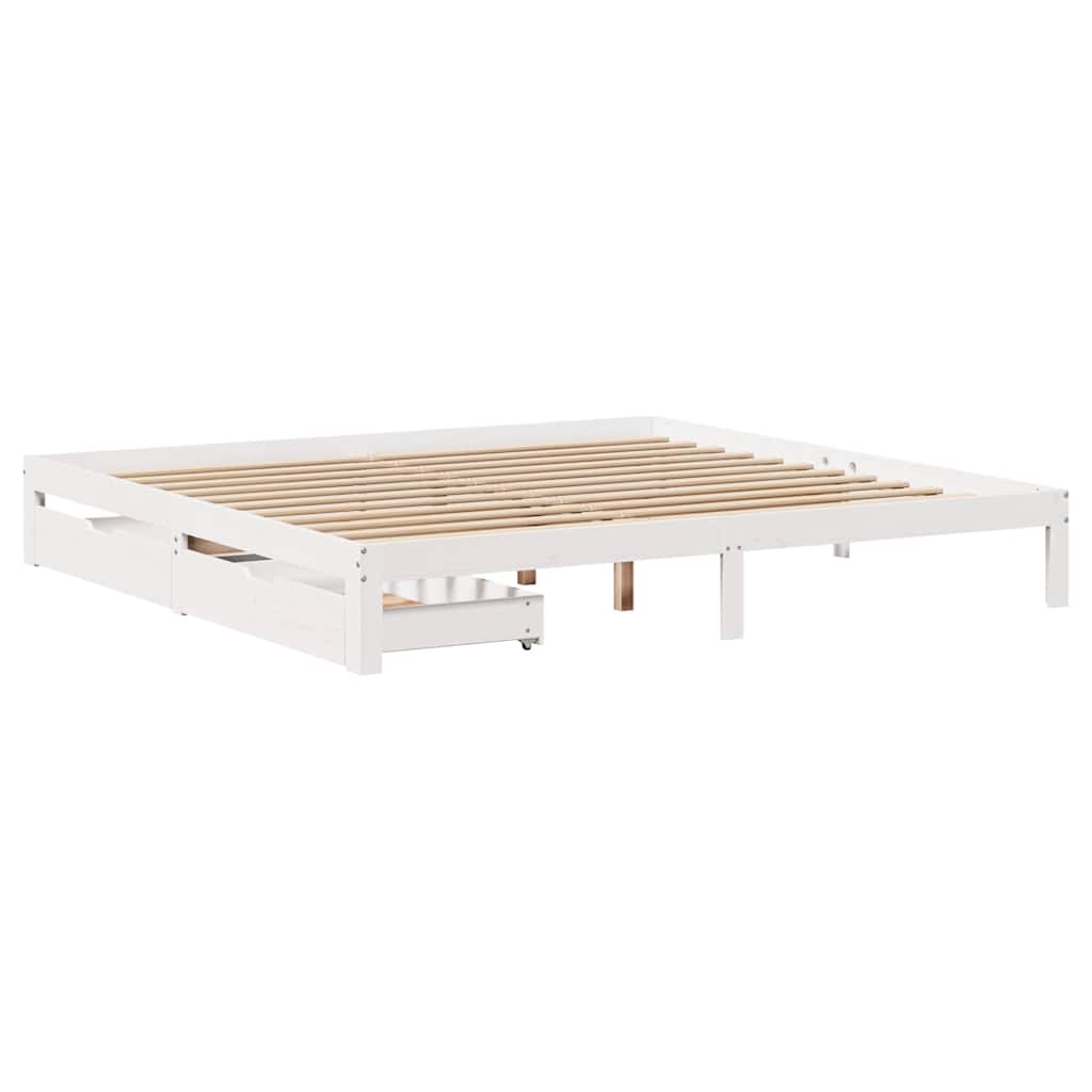 Sengeramme Med Skuffer Hvit 180X200 Cm Heltre Furu
