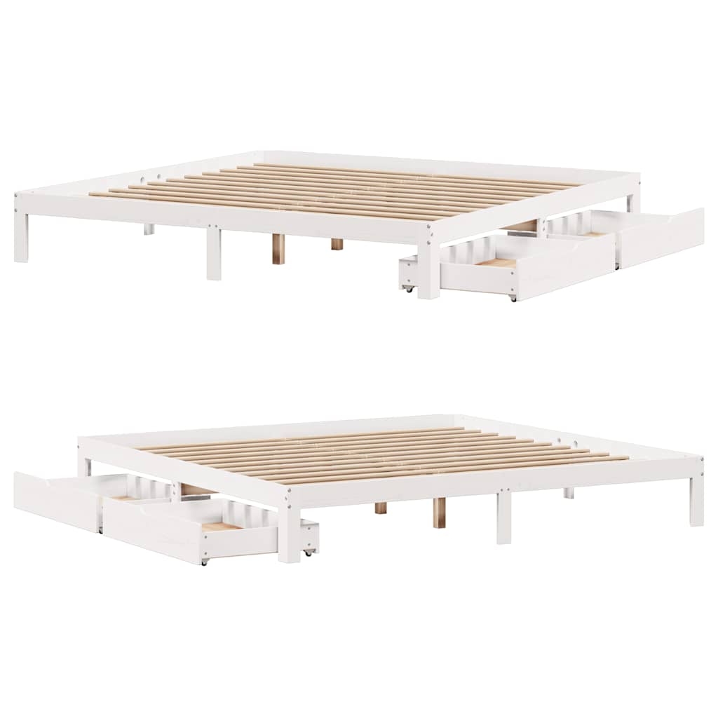 Sengeramme Med Skuffer Hvit 180X200 Cm Heltre Furu