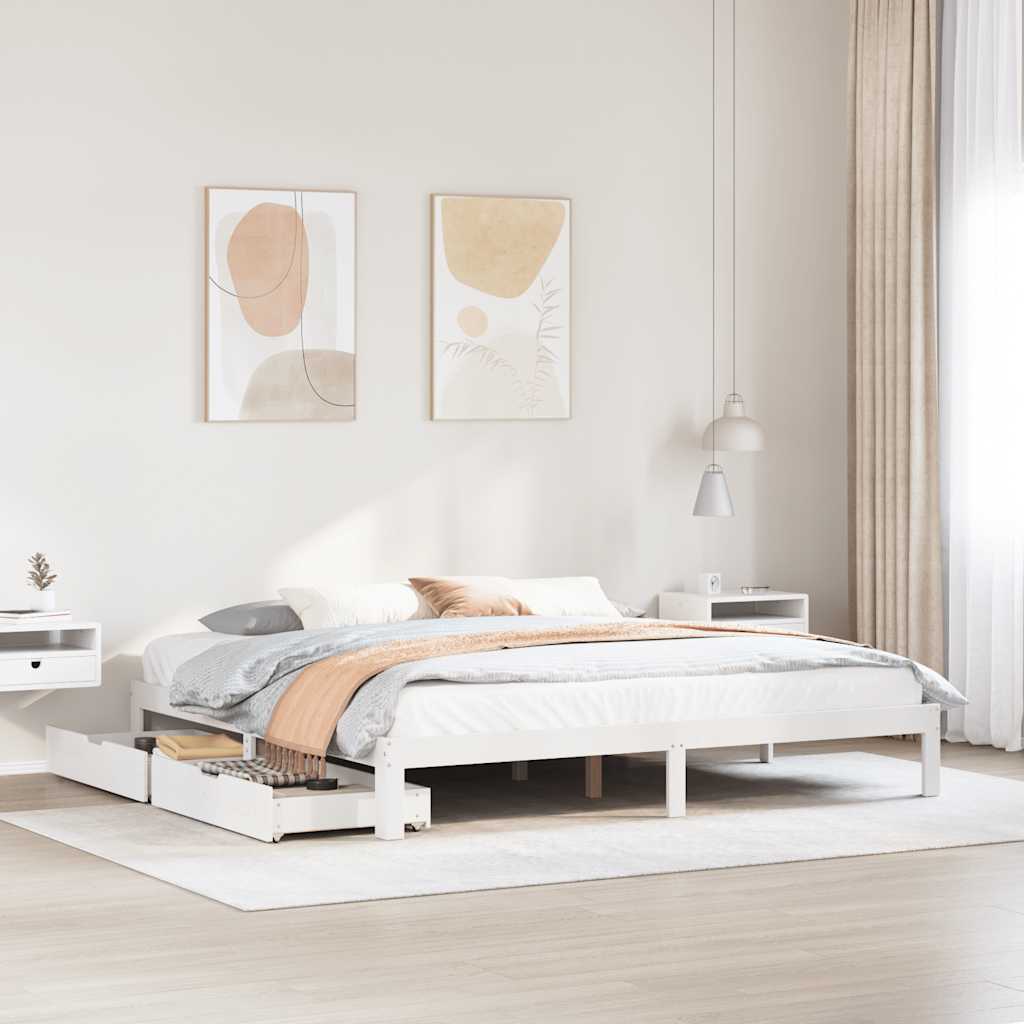 Sengeramme Med Skuffer Hvit 180X200 Cm Heltre Furu
