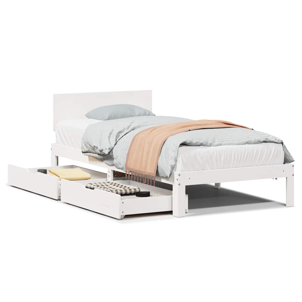 Sengeramme Med Skuffer Hvit 100X200 Cm Heltre Furu