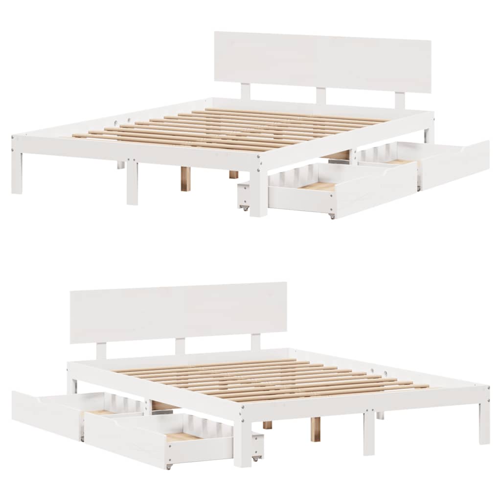 Sengeramme Med Skuffer Hvit 120X200 Cm Heltre Furu