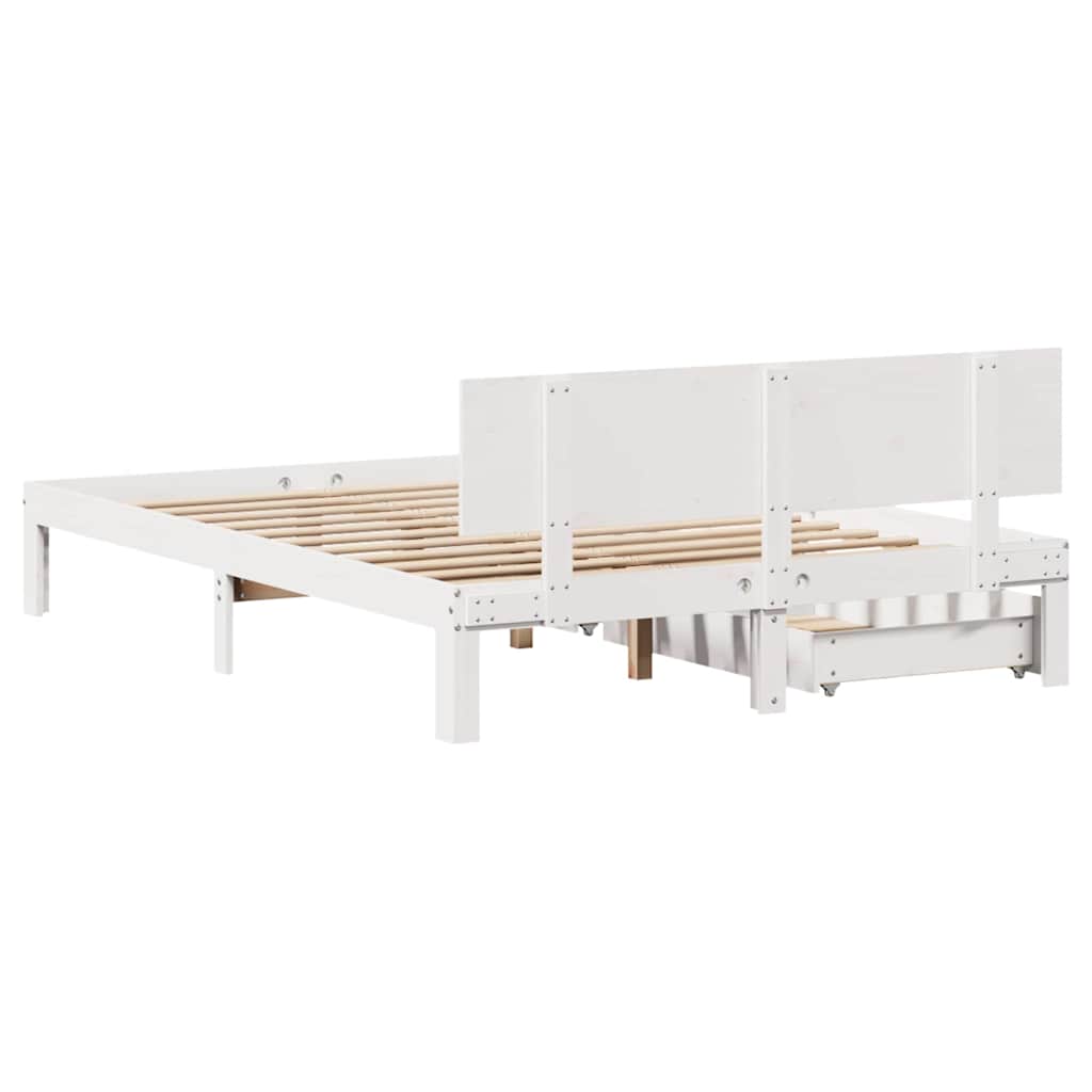 Sengeramme Med Skuffer Hvit 160X200 Cm Heltre Furu