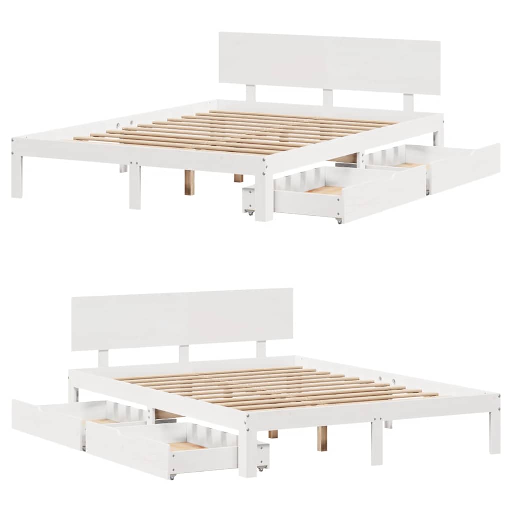 Sengeramme Med Skuffer Hvit 160X200 Cm Heltre Furu