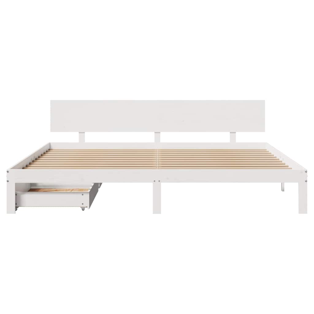Sengeramme Med Skuffer Hvit 200X200 Cm Heltre Furu