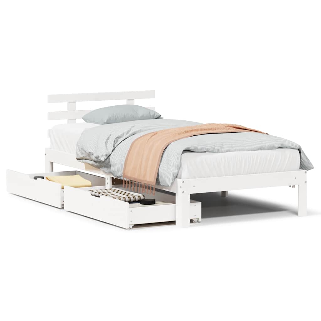 Sengeramme Med Skuffer Hvit 90X200 Cm Heltre Furu