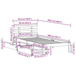Sengeramme Med Skuffer Hvit 90X200 Cm Heltre Furu