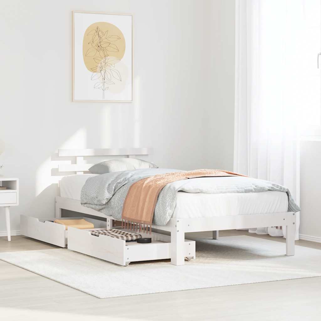 Sengeramme Med Skuffer Hvit 90X200 Cm Heltre Furu