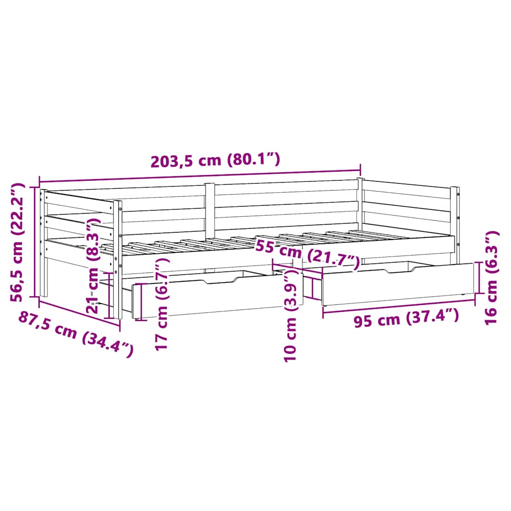 Dagseng Med Skuffer 80X200 Cm Heltre Furu