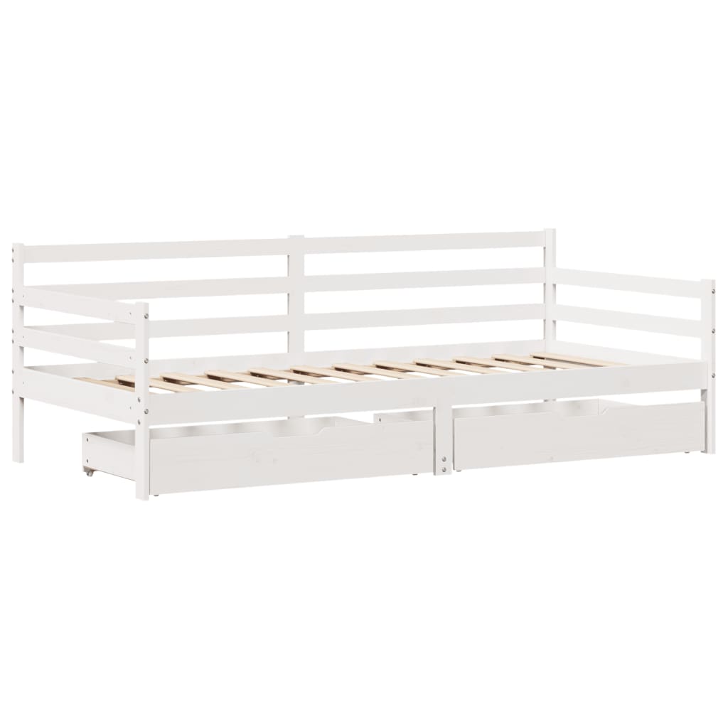 Dagseng Med Skuffer Hvit 90X200 Cm Heltre Furu