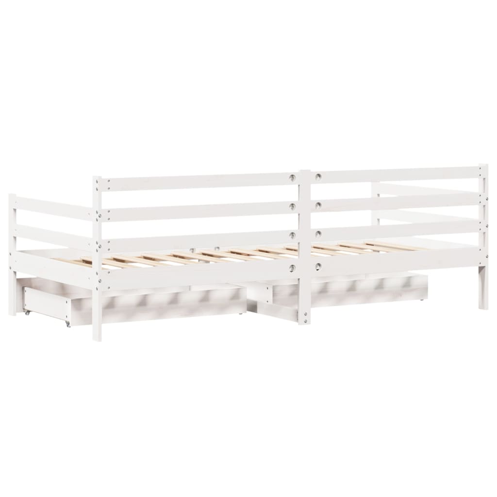 Dagseng Med Skuffer Hvit 90X200 Cm Heltre Furu
