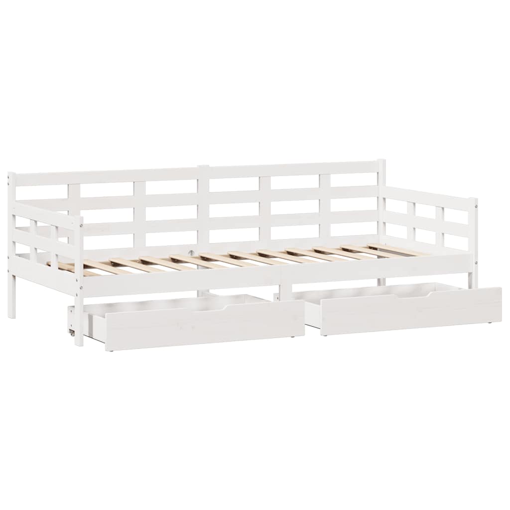 Dagseng Med Skuffer Hvit 90X200 Cm Heltre Furu