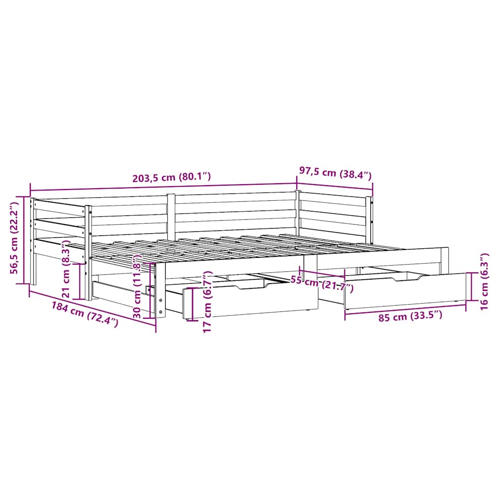 Dagseng Med Skuffer Hvit 90X200 Cm Heltre Furu