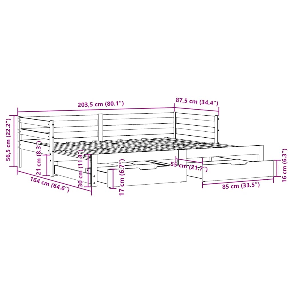 Uttrekkbar Dagseng Med Skuffer Voksbrun 80X200 Cm Heltre Furu