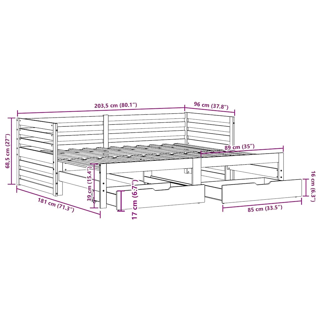 Dagseng Med Skuffer Hvit 90X200 Cm Heltre Furu