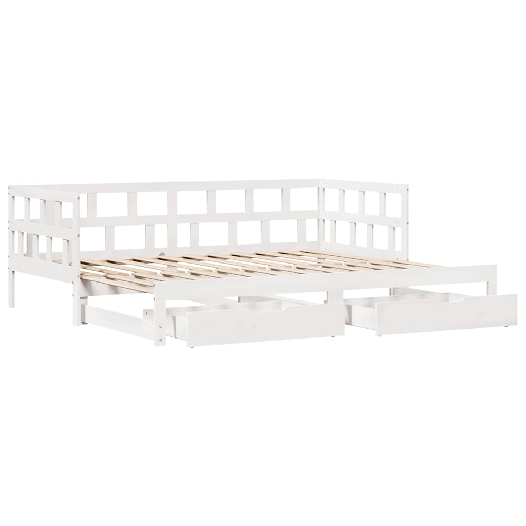 Uttrekkbar Dagseng Med Skuffer Uten Madrass Hvit 80X200 Cm
