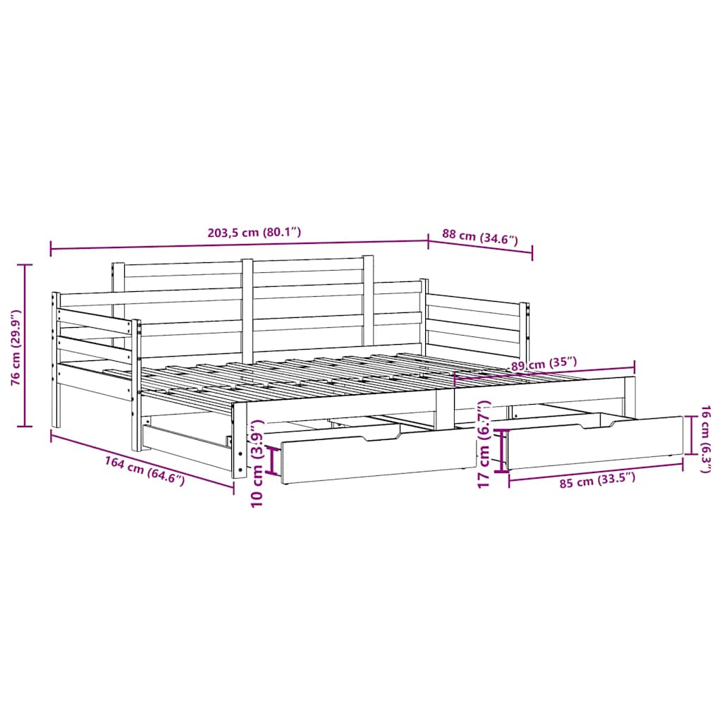 Uttrekkbar Dagseng Med Skuffer Uten Madrass Hvit 80X200 Cm