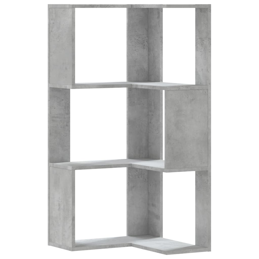Bokhylle Hjørne 3 Etasjer Betonggrå 50X50X102 Cm Konstruert Tre