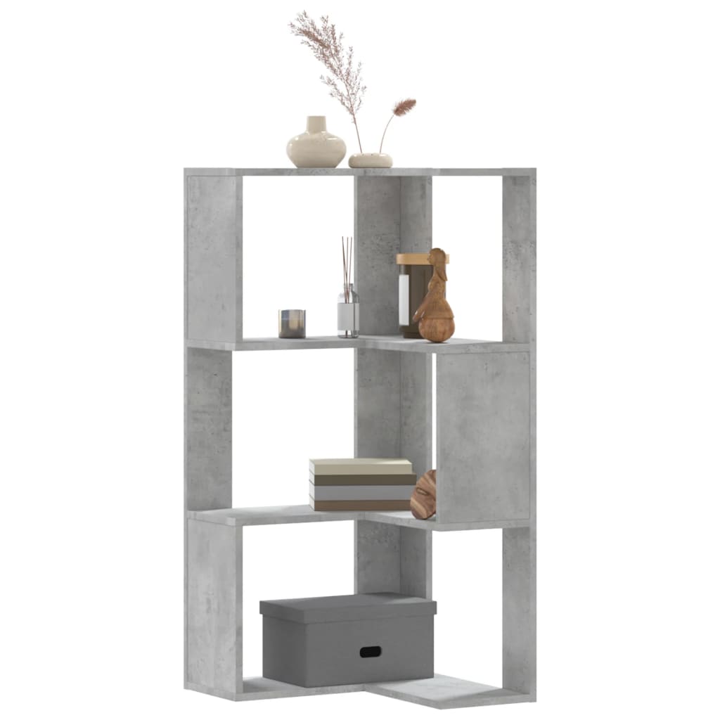 Bokhylle Hjørne 3 Etasjer Betonggrå 50X50X102 Cm Konstruert Tre