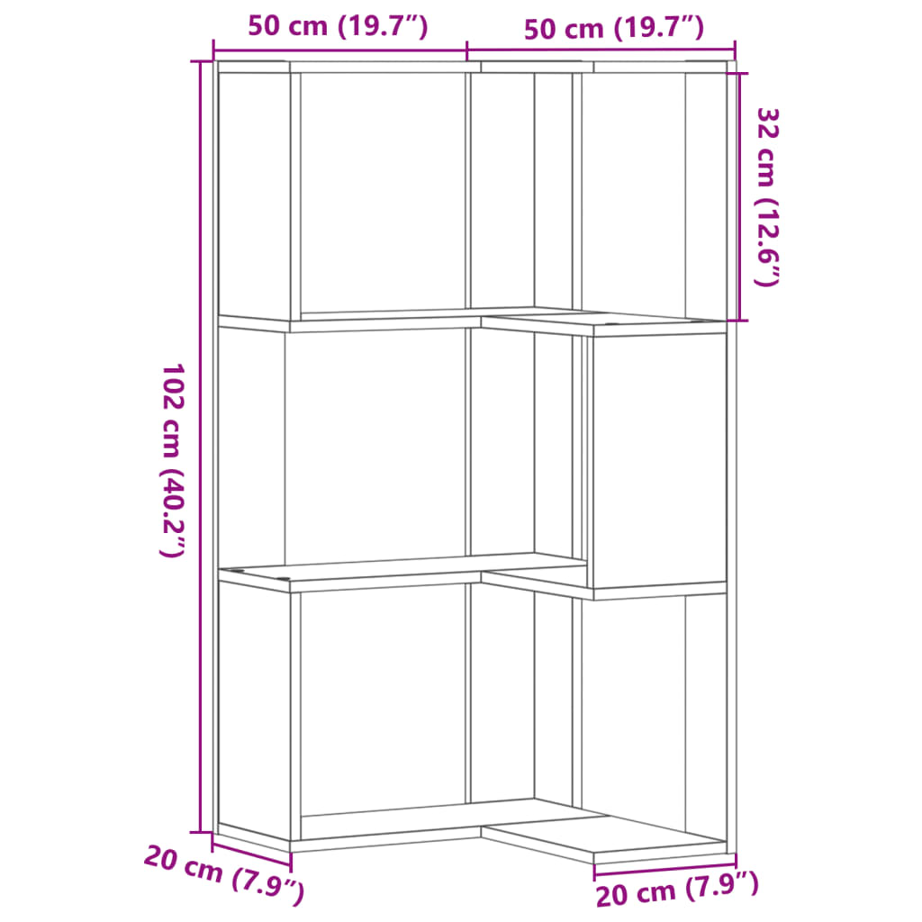 Bokhylle 3 Etasjer Artisan Eik 50X50X102 Cm Konstruert Tre