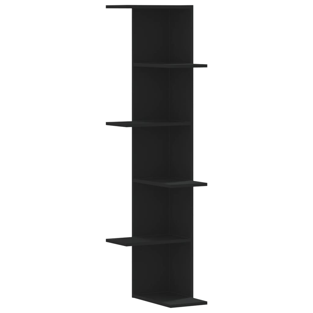 Veggmontert Hjørnehylle Svart 36,5X36,5X140 Cm Konstruert Tre