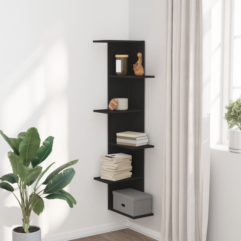 Veggmontert Hjørnehylle Svart 36,5X36,5X140 Cm Konstruert Tre