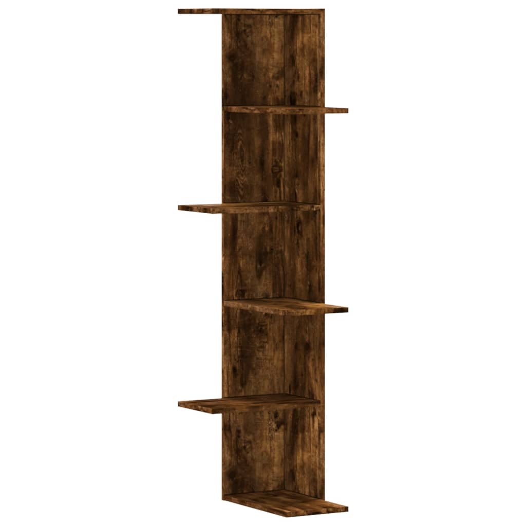Veggmontert Hjørnehylle Røkt Eik 36,5X36,5X140Cm Konstruert Tre