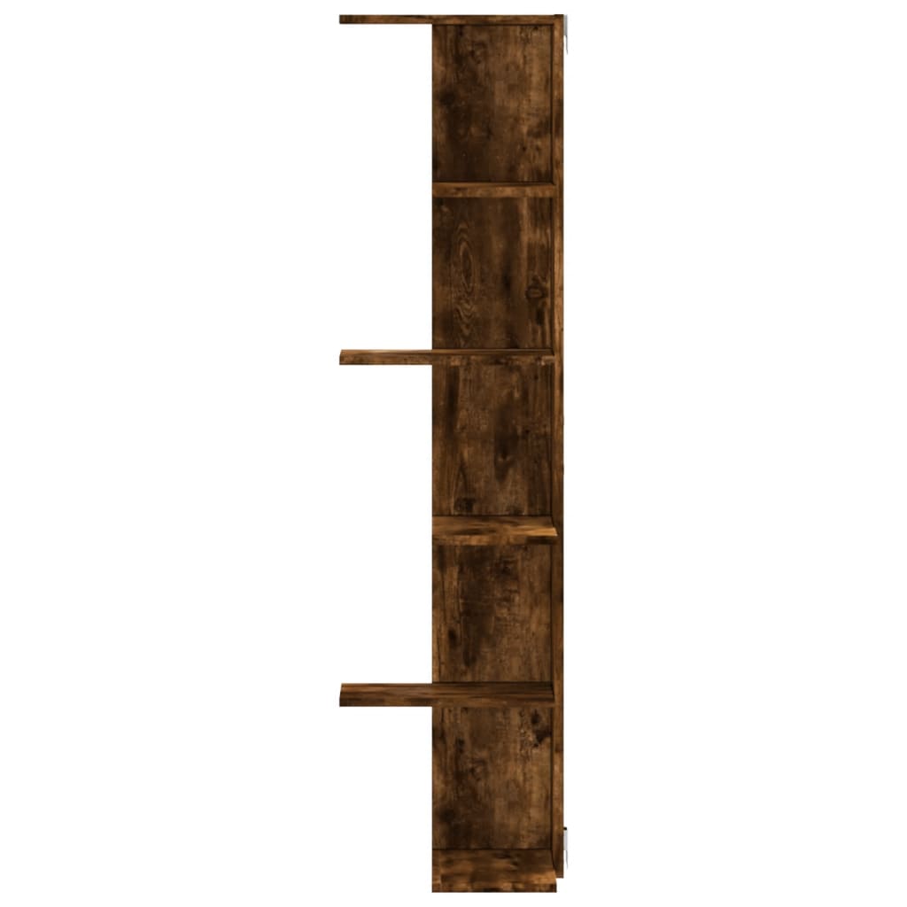 Veggmontert Hjørnehylle Røkt Eik 36,5X36,5X140Cm Konstruert Tre