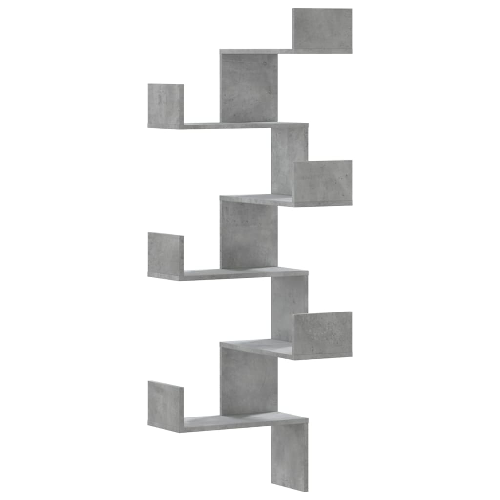 Veggmontert Hjørnehylle Betonggrå 45X45X147 Cm Konstruert Tre