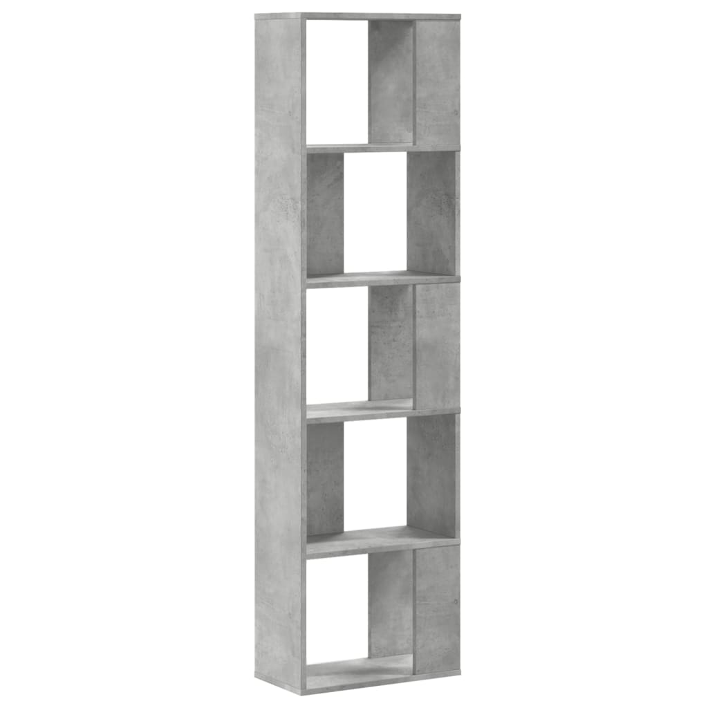 Bokhylle 5 Etasjer Betonggrå 45X23,5X162,5 Cm Konstruert Tre