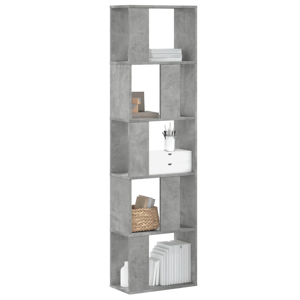 Bokhylle 5 Etasjer Betonggrå 45X23,5X162,5 Cm Konstruert Tre
