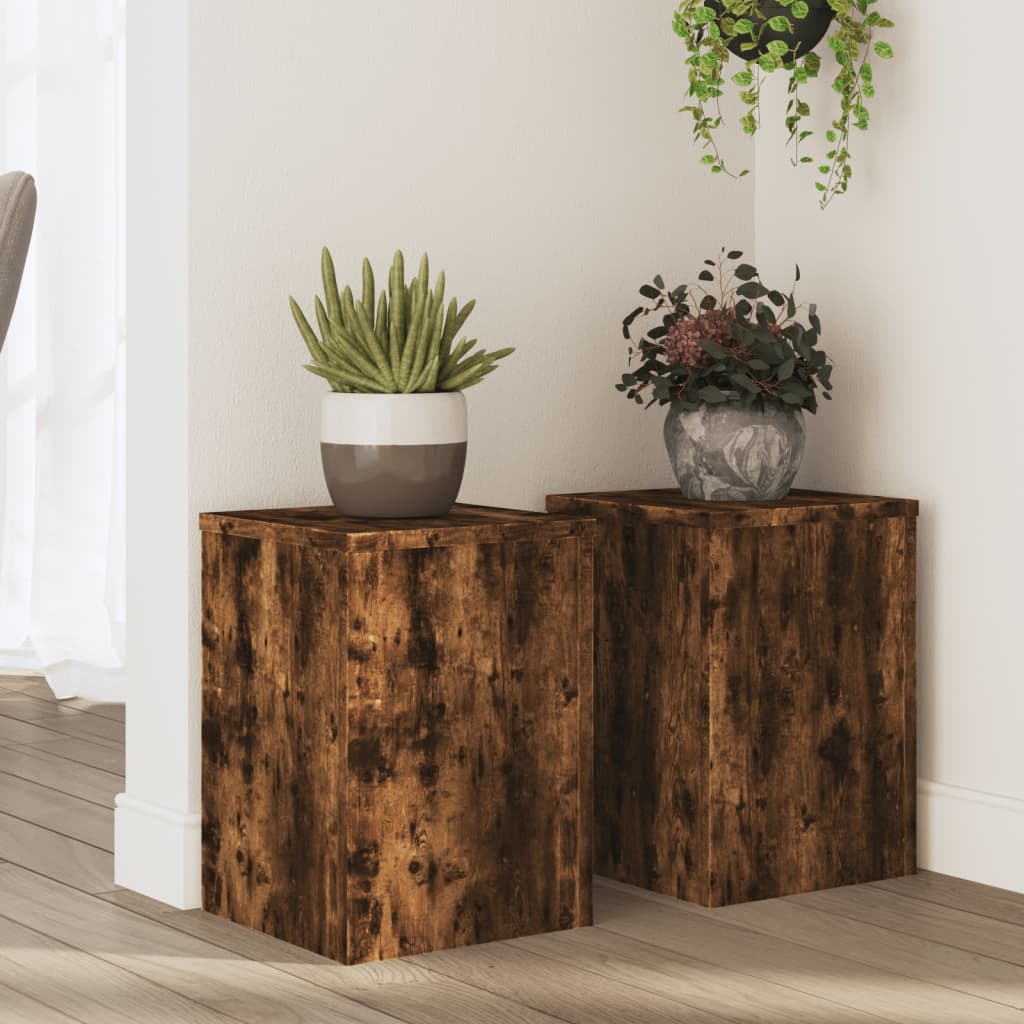 Plantestativer 2 Stk Røkt Eik 25X25X35 Cm Konstruert Tre