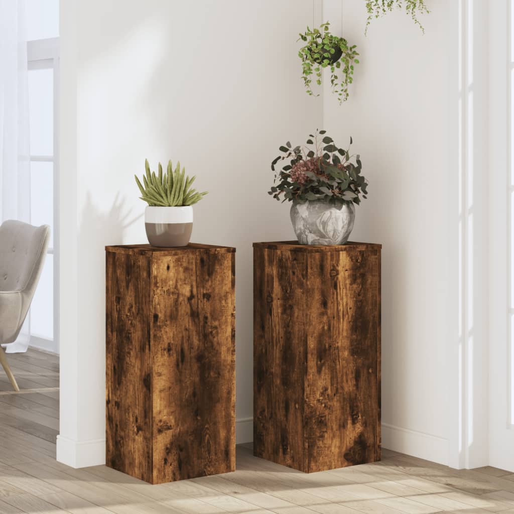 Plantestativer 2 Stk Røkt Eik 30X30X70 Cm Konstruert Tre