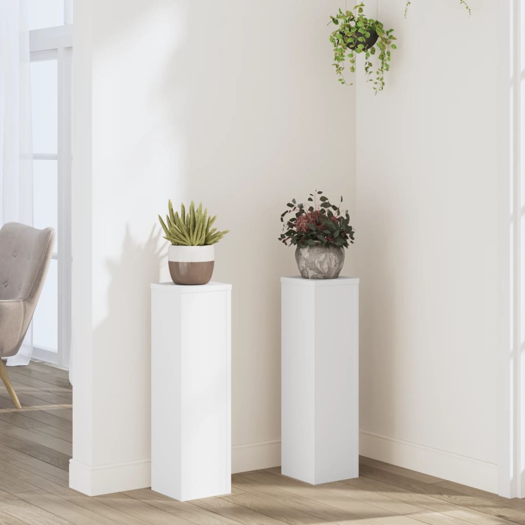 Plantestativer 2 Stk Hvit 17X17X60 Cm Konstruert Tre