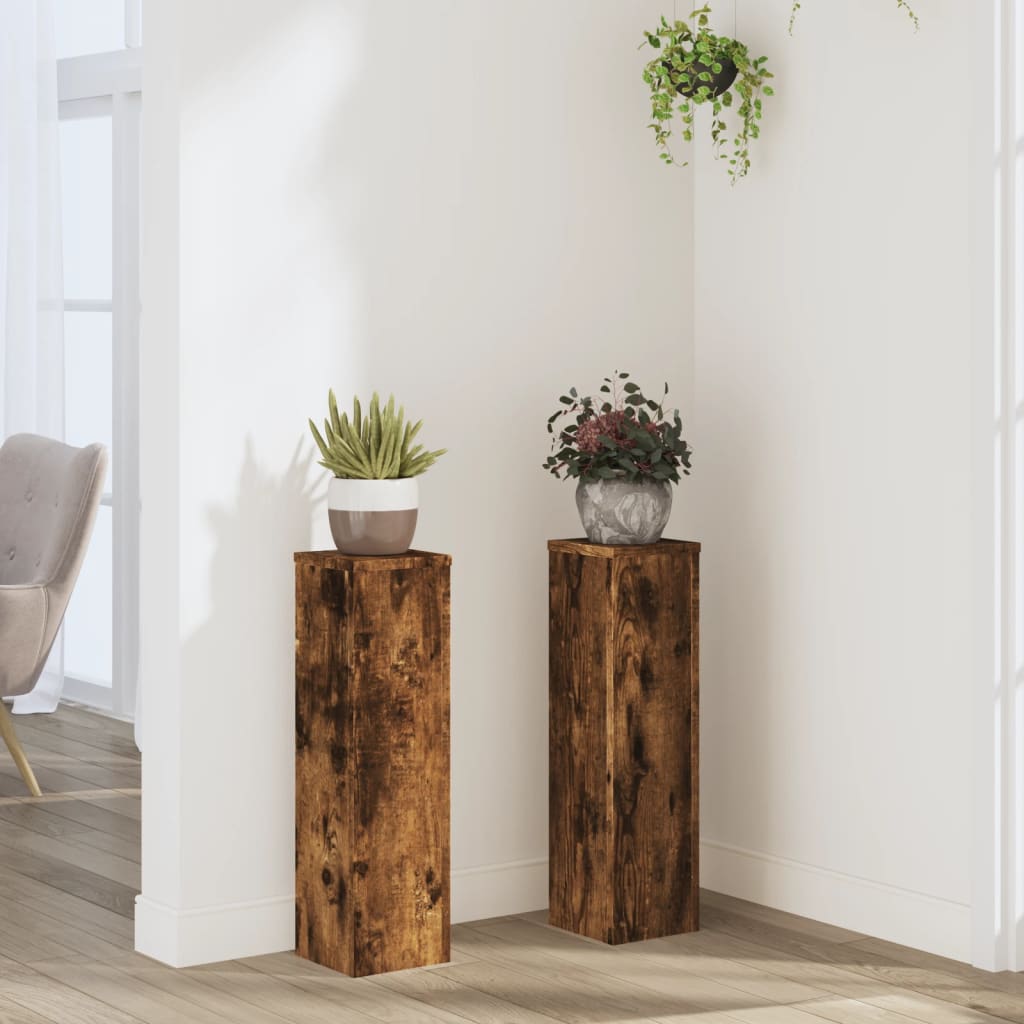 Plantestativer 2 Stk Røkt Eik 17X17X60 Cm Konstruert Tre