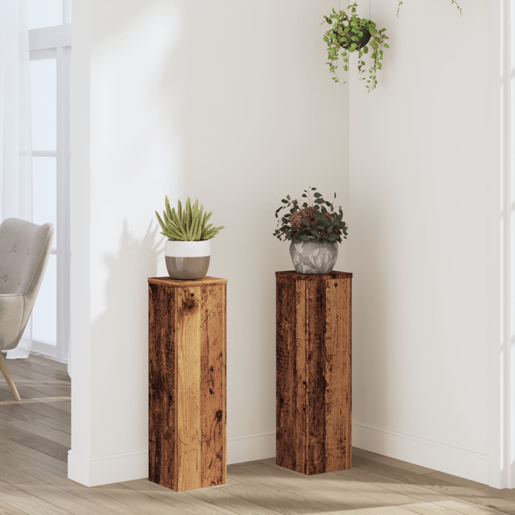 Plantestativer 2 Stk Gammelt Tre 17X17X60 Cm Konstruert Tre