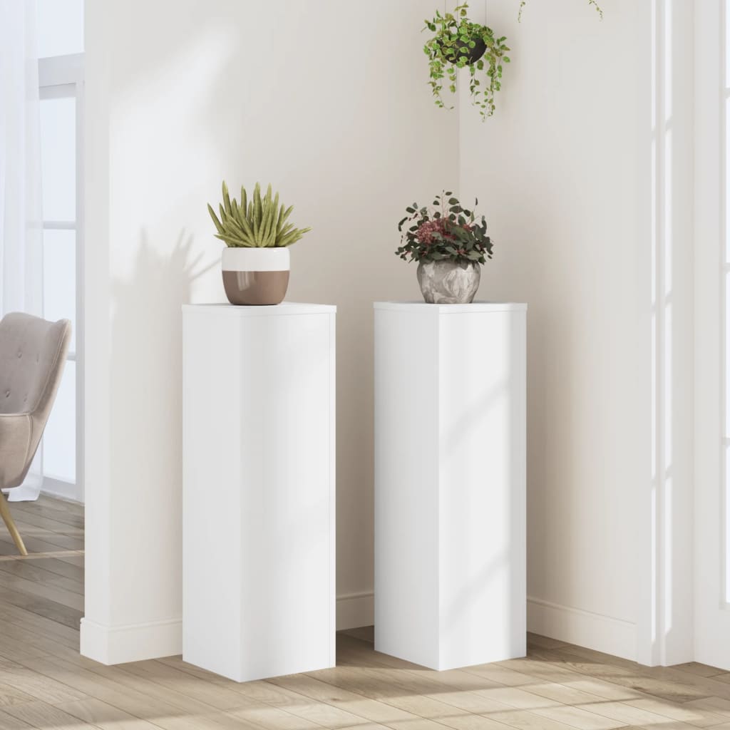 Plantestativer 2 Stk Hvit 25X25X80 Cm Konstruert Tre