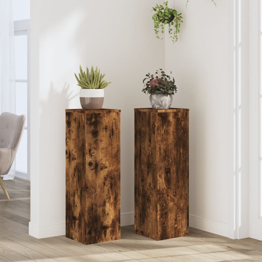 Plantestativer 2 Stk Røkt Eik 25X25X80 Cm Konstruert Tre