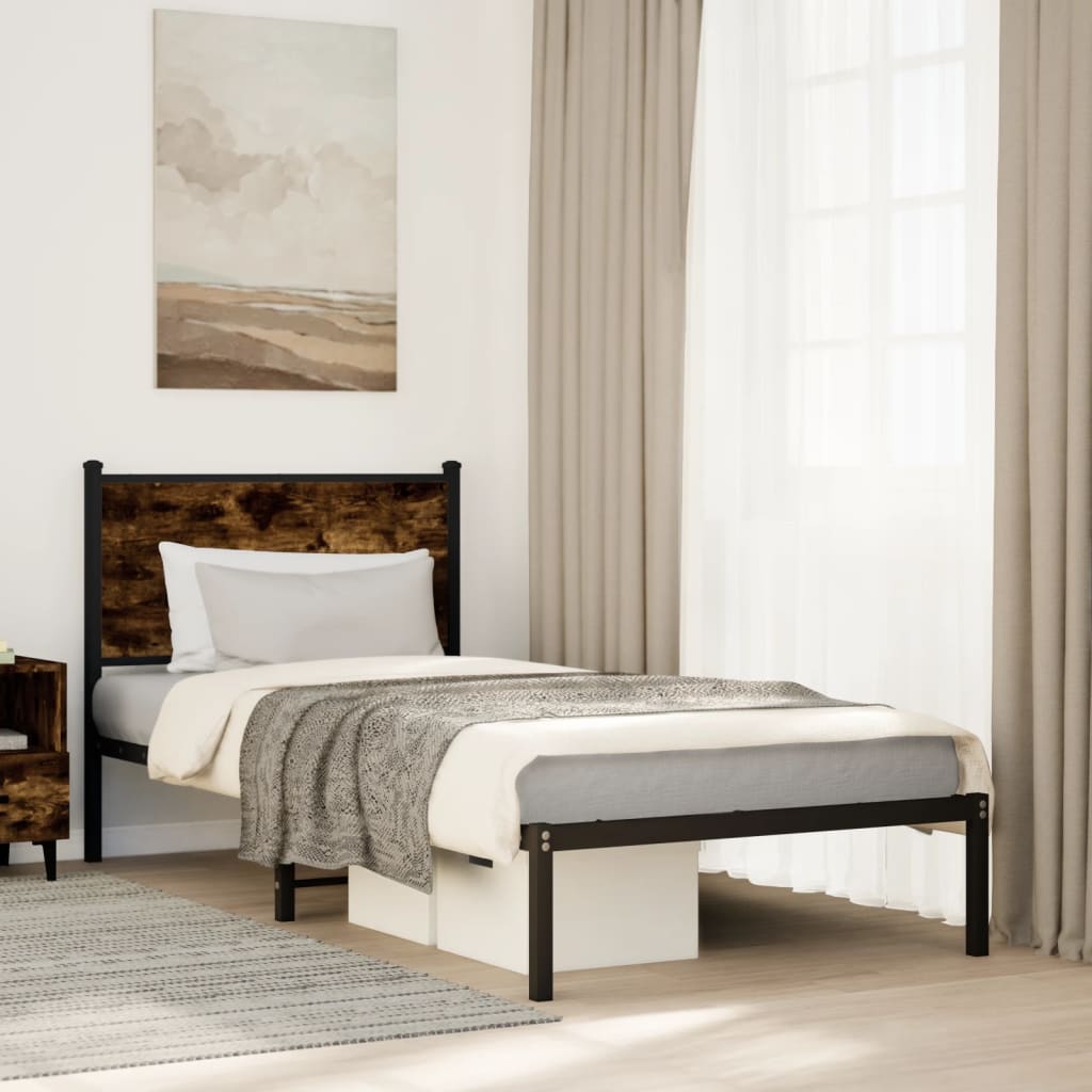 Sengeramme I Metall Uten Madrass Røkt Eik 90X200 Cm