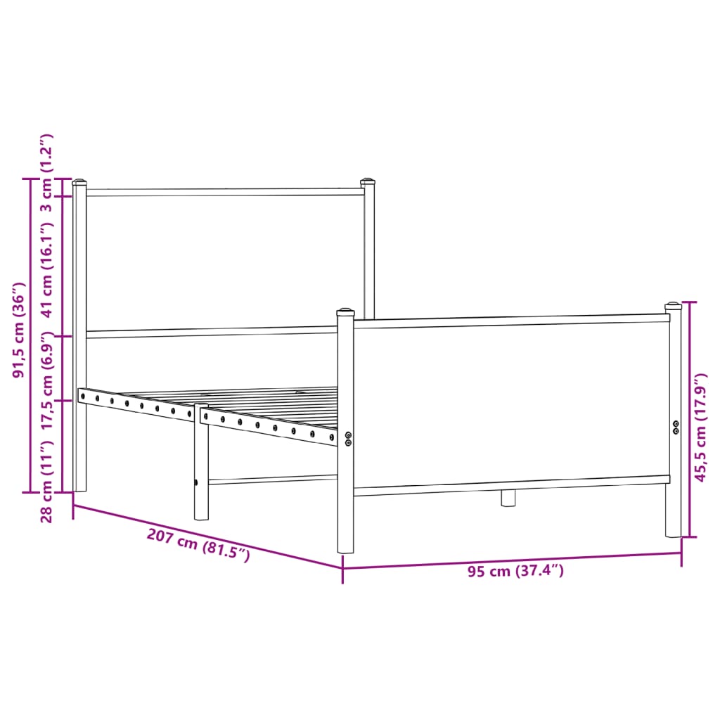 Sengeramme I Metall Uten Madrass Røkt Eik 90X200 Cm