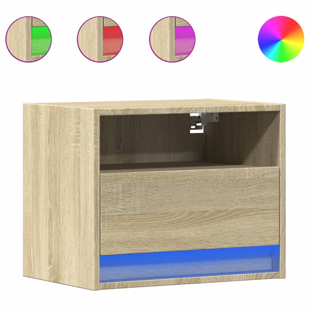 Vegghengte Nattbord Med Led-Lys 2 Stk Sonoma Eik