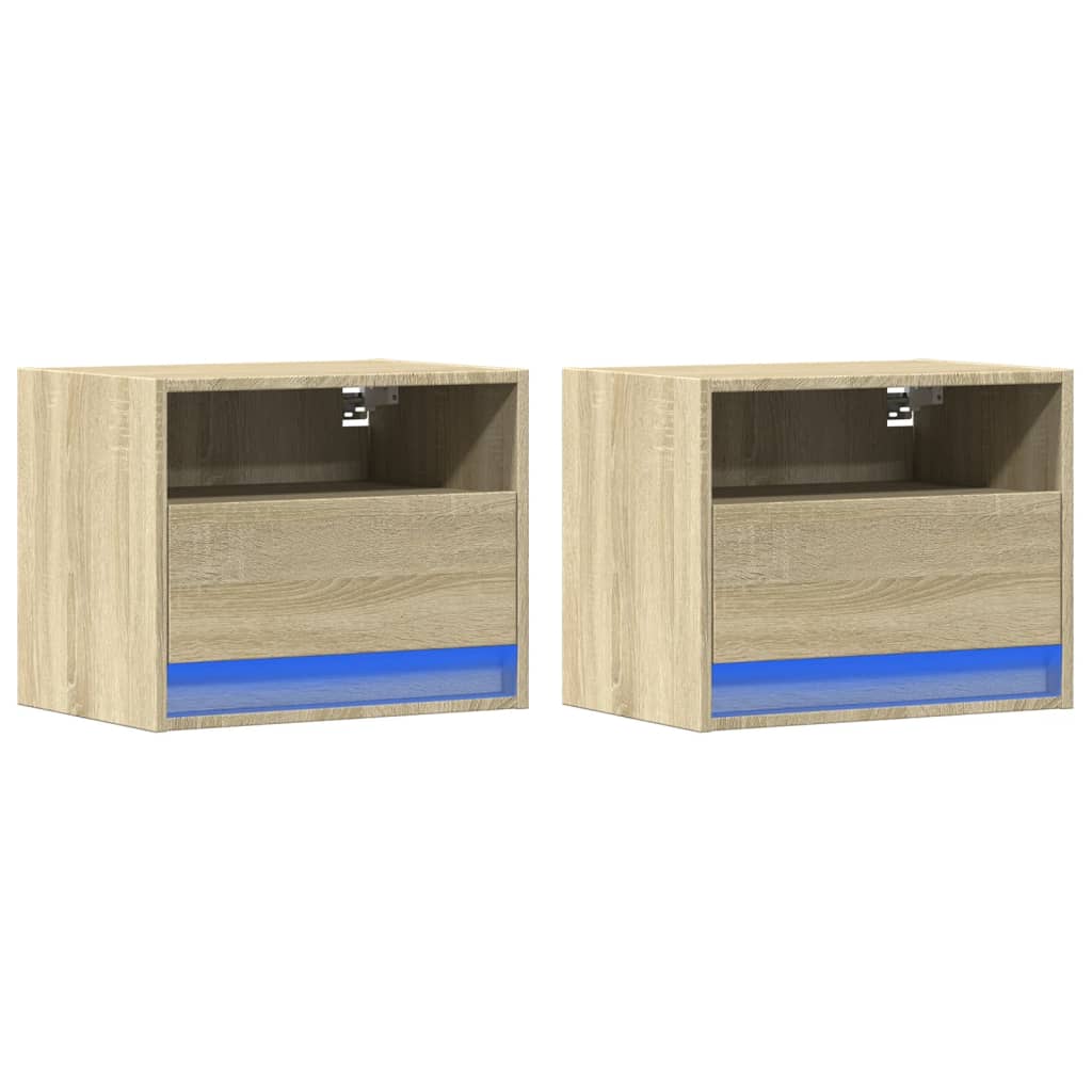 Vegghengte Nattbord Med Led-Lys 2 Stk Sonoma Eik