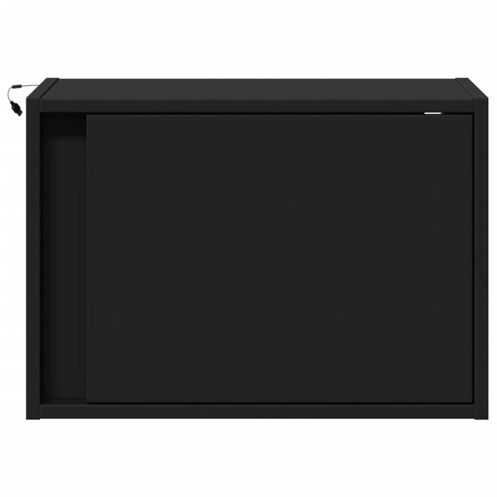 Vegghengt Nattbord Med Led-Lys Svart
