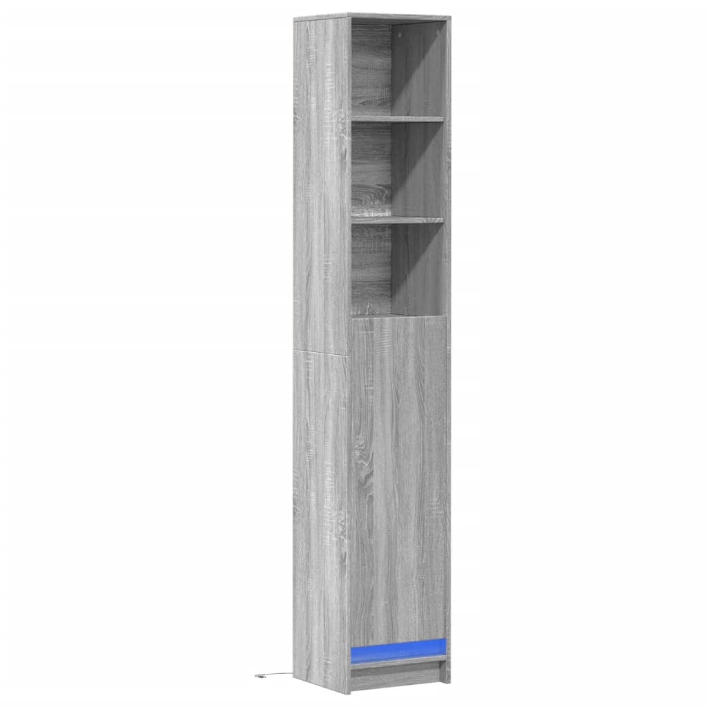 Skjenk Med Led Grå Sonoma 36X32,5X200 Cm Konstruert Tre
