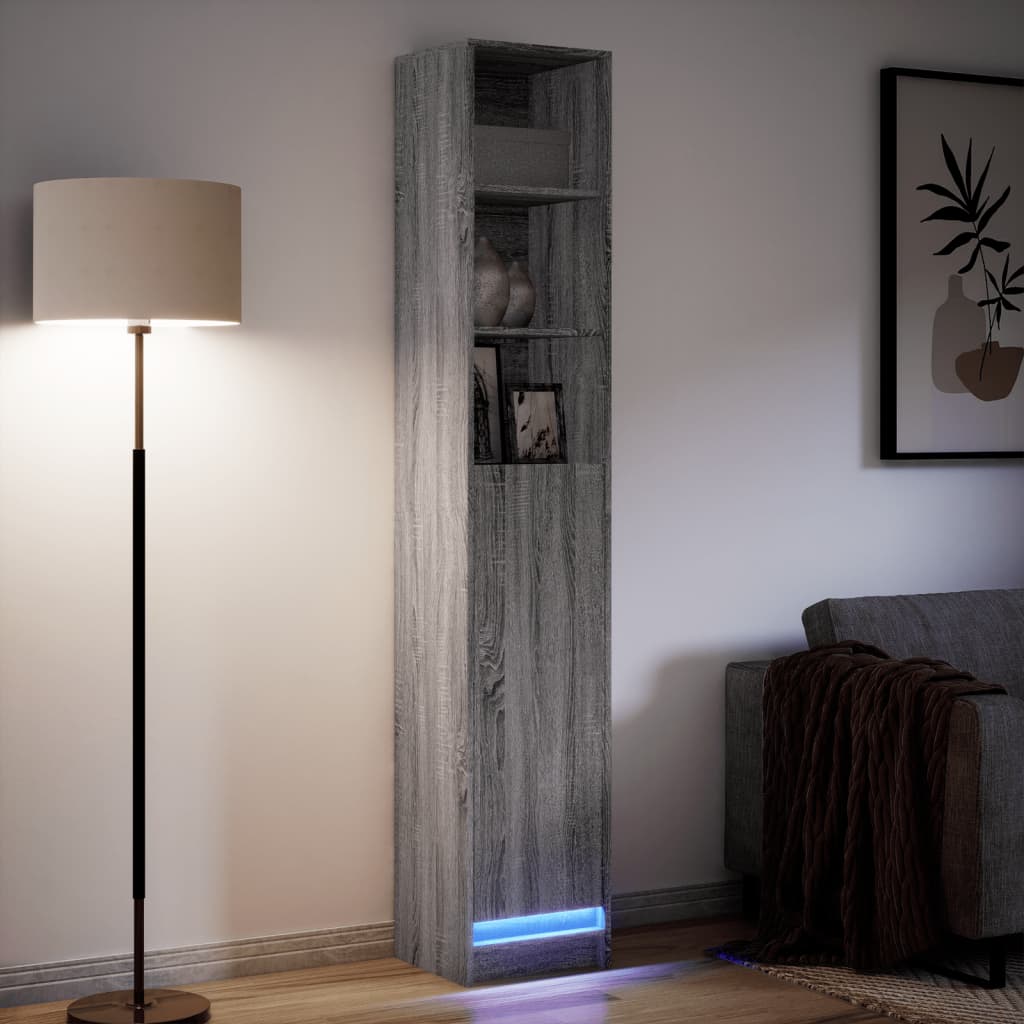 Skjenk Med Led Grå Sonoma 36X32,5X200 Cm Konstruert Tre